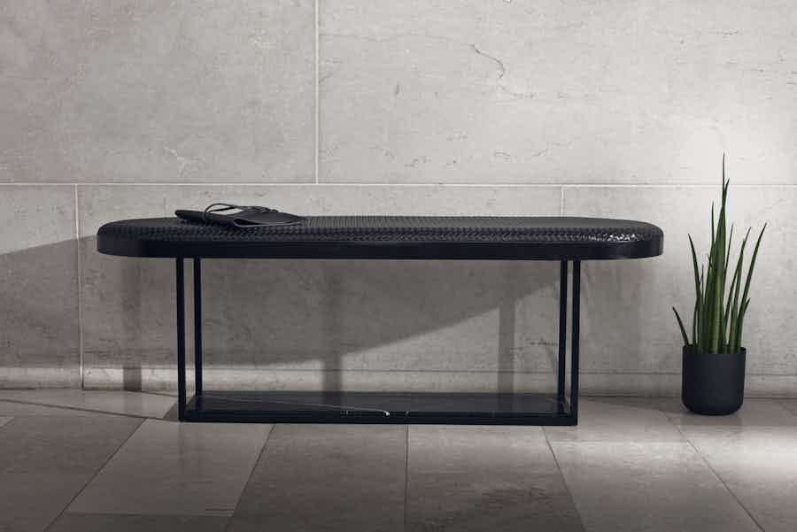 The Hola Bench by Bolia embodies Scandinavian minimalistic design with an option of a hand crafted marble base.