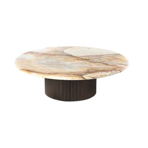 Hessentia Miller Coffee Table Marble Top with Cylindrical Base 4