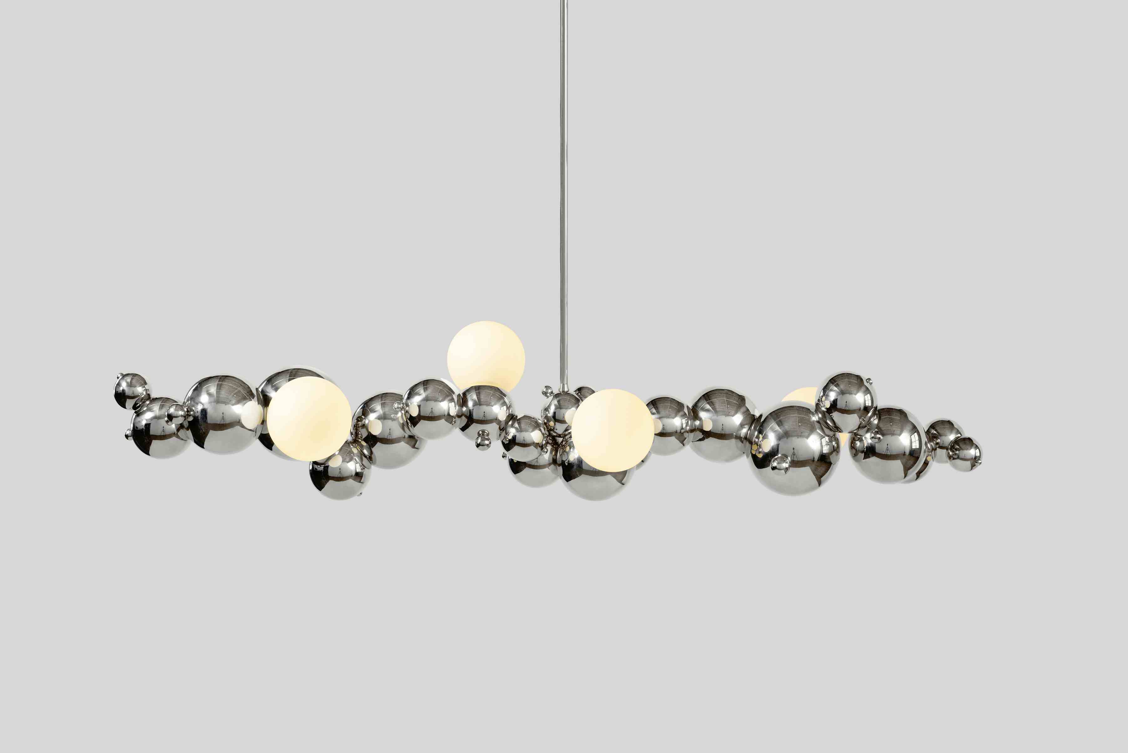 Rosie li bubbly 04 light linear chandelier polished nickel white haute living